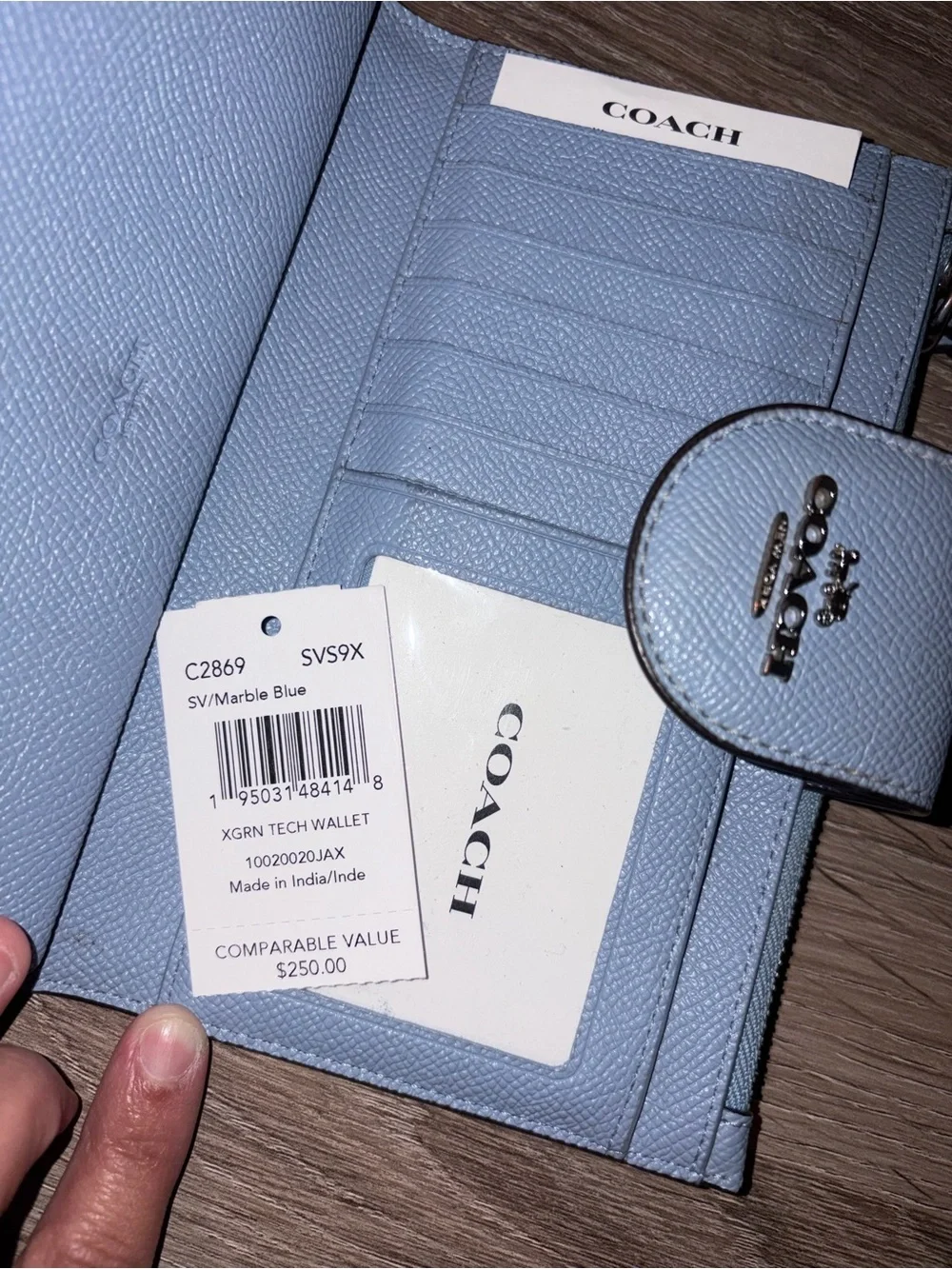 Coach Light Blue Leather Phone Case Wristlet